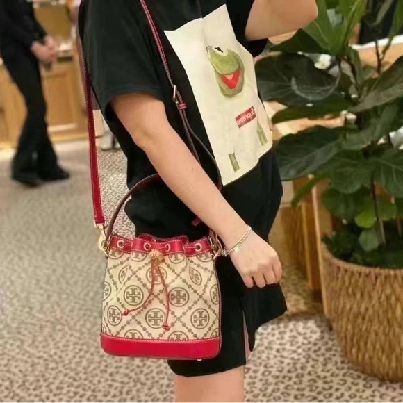 Tory Burch T Monogram Jacquard Bucket Bag, Hazelnut, Style 84336 - Picture 8 of 9